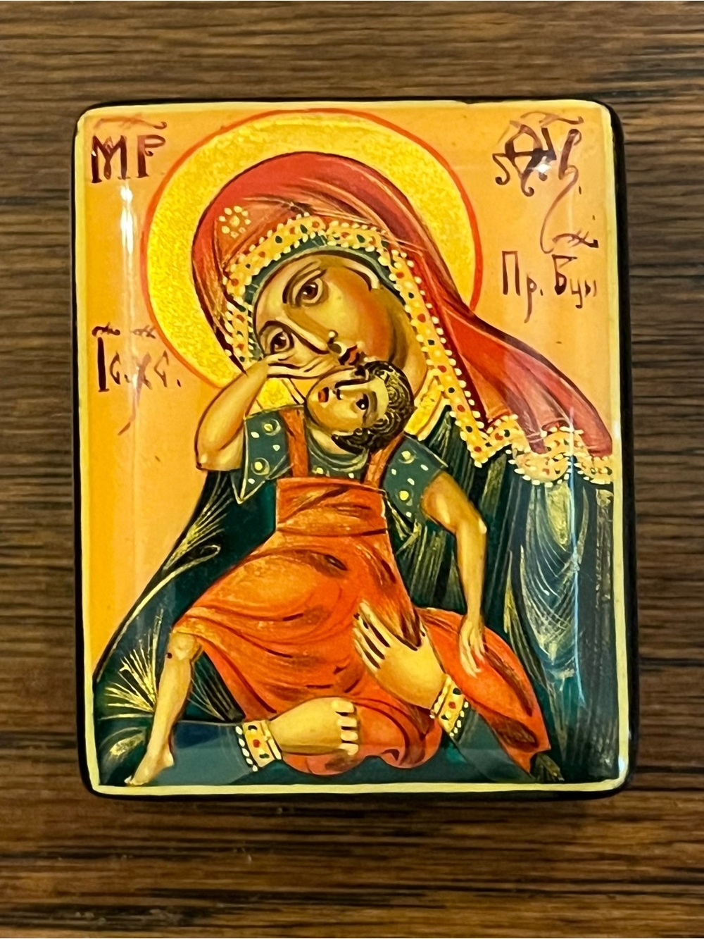 VINTAGE Antique Palekh Russian Icon Box Finely Painted Mary & Jesus